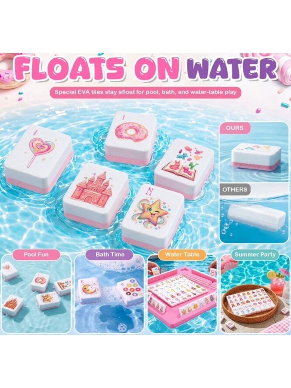 160-Piece Floating Mahjong Set, EVA Foam Waterproof Pool Game - Picture 4 of 4